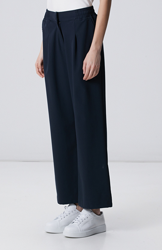 Lacivert Geniş Paça Beli Lastikli Pantolon