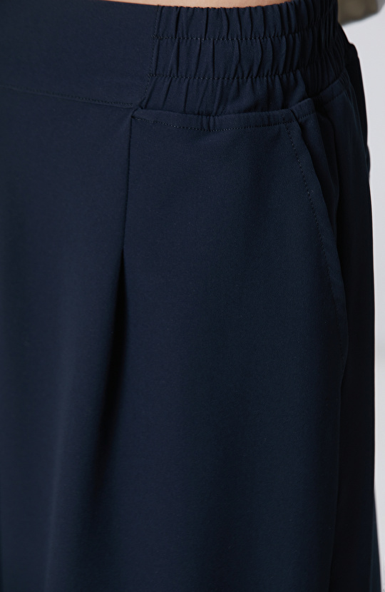 Lacivert Geniş Paça Beli Lastikli Pantolon
