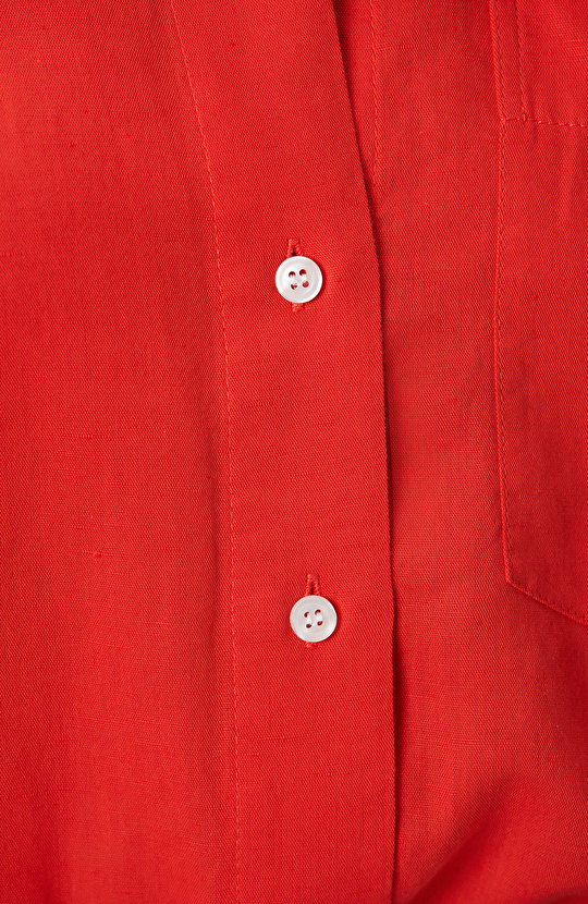 Red Pocket Detailed Basic Linen Mix Shirt