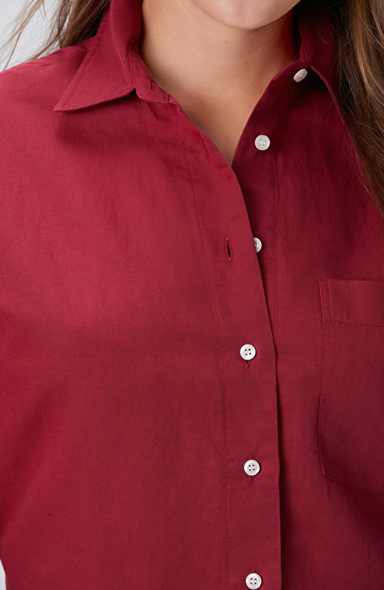Cherry Pocket Detailed Basic Linen Mix Shirt