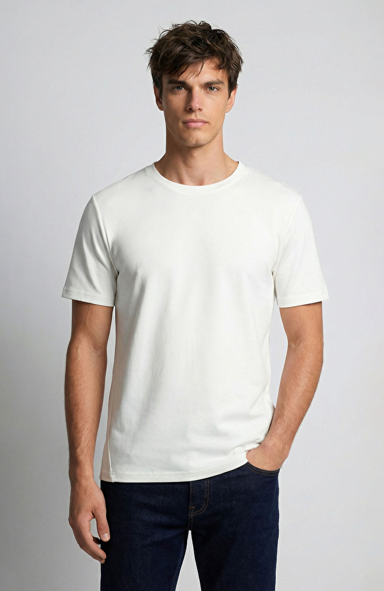 Ekru Pike Desen Basic T-shirt