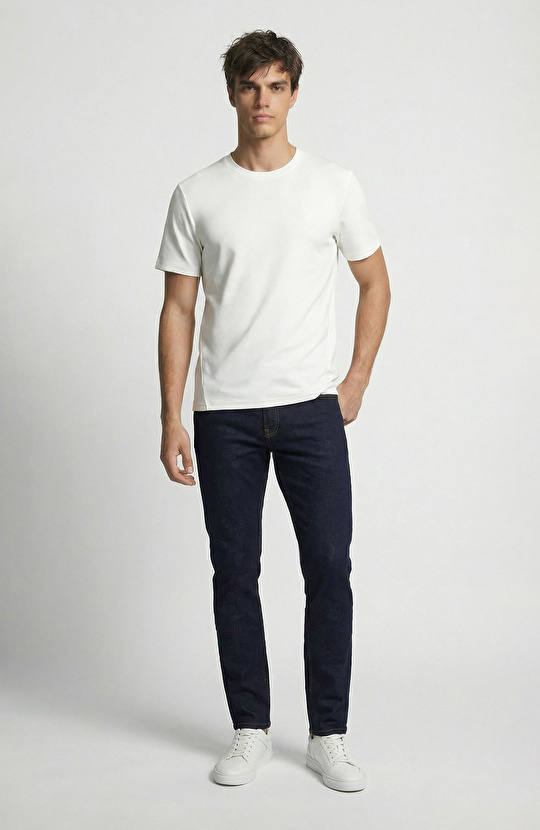 Ekru Pike Desen Basic T-shirt