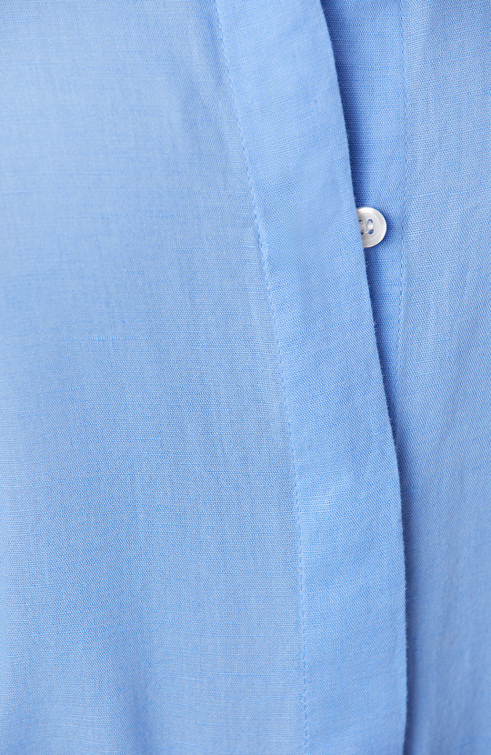 Mavi Keten Karışımlı Kısa Kollu Gömlek