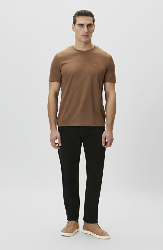 Kahverengi Pike Desen Basic T-shirt