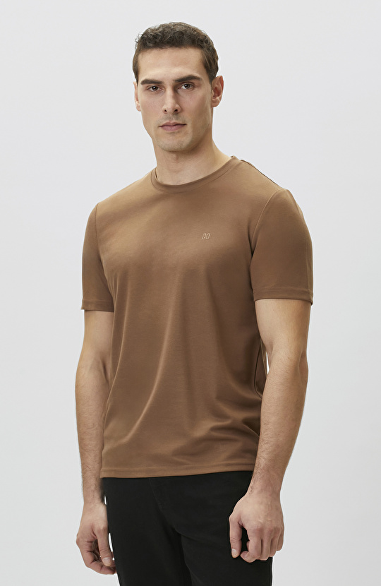 Kahverengi Pike Desen Basic T-shirt