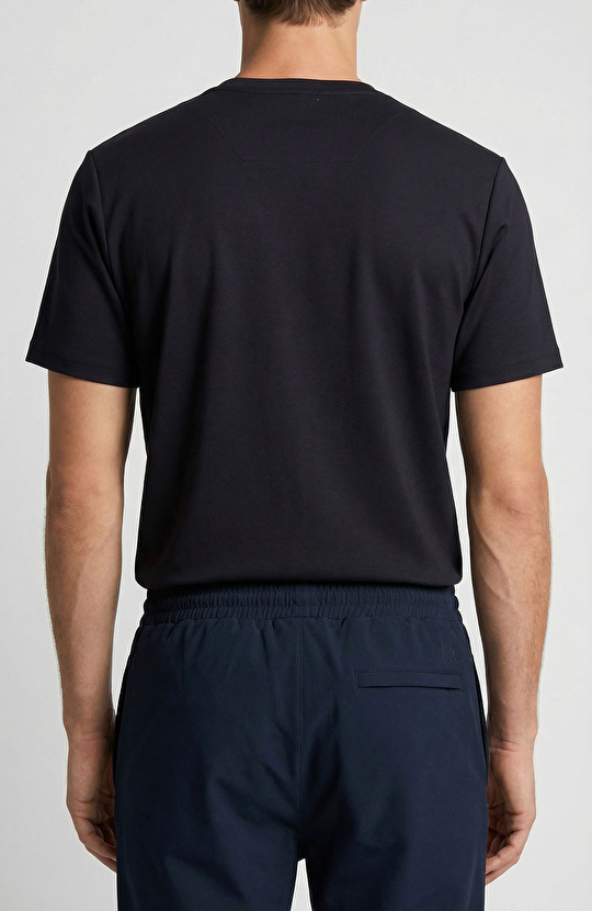 Lacivert Bisiklet Yaka Pike Desenli Basic T-shirt