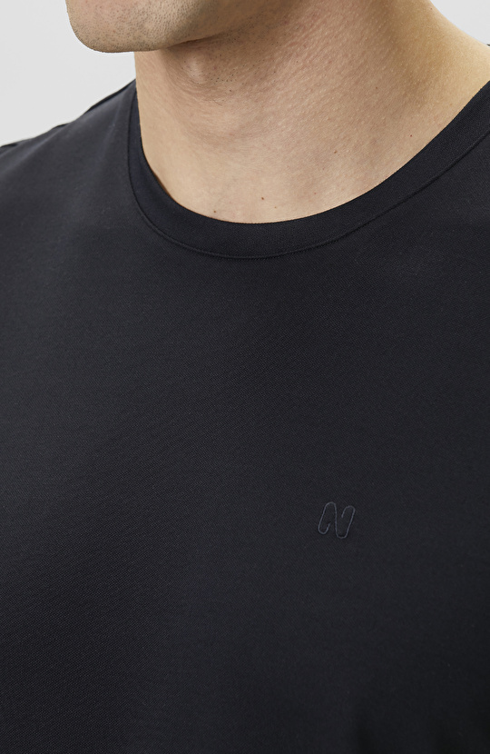 Navy Blue Pique Patterned Basic T-shirt