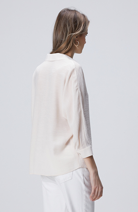 Toz Pembe Crinkle Efektli Truvakar Kol Gömlek