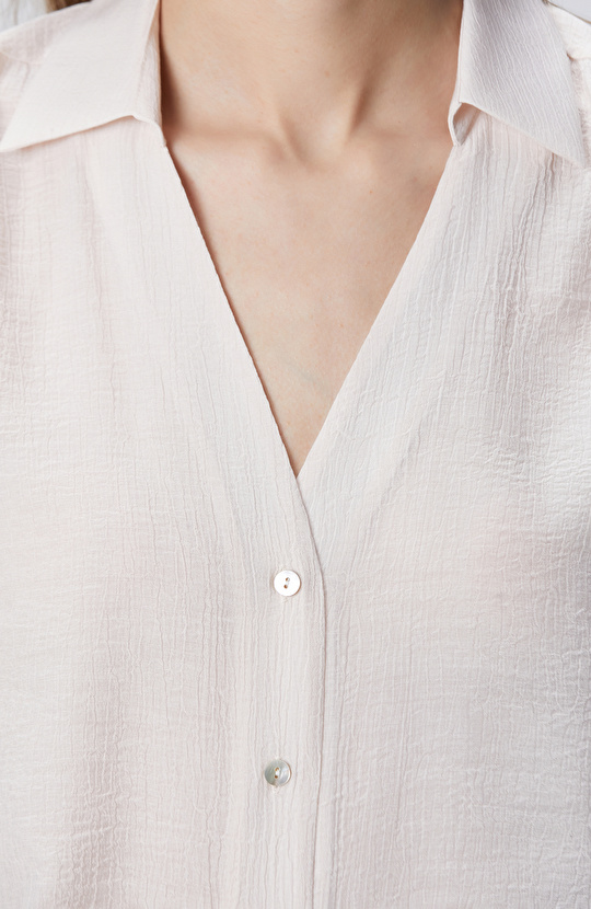 Toz Pembe Crinkle Efektli Truvakar Kol Gömlek