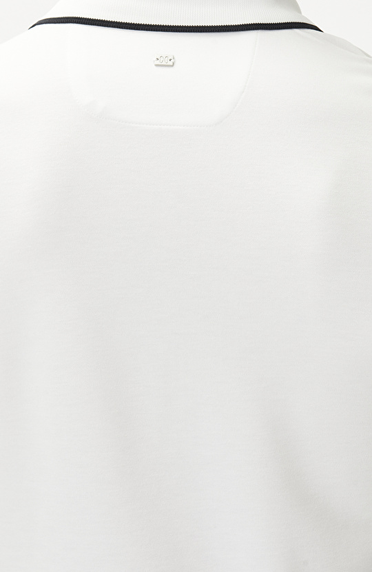 Kırık Beyaz Polo Yaka Pike Desen T-shirt