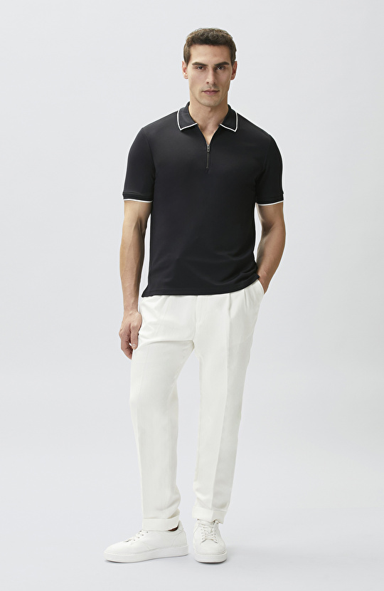 Lacivert Polo Yaka Pike Desen T-shirt