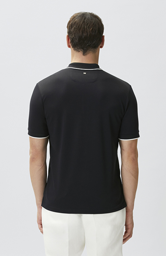 Lacivert Polo Yaka Pike Desen T-shirt