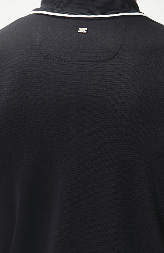 Lacivert Polo Yaka Pike Desen T-shirt