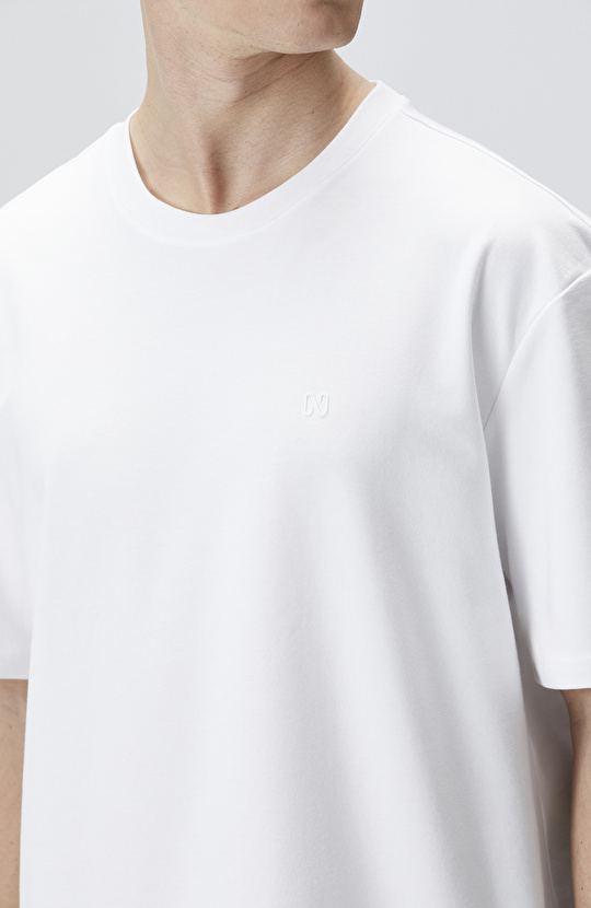 Comfort Fit Beyaz Bisiklet Yaka T-shirt