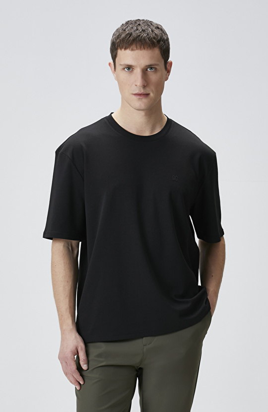 Comfort Fit Siyah Bisiklet Yaka T-shirt