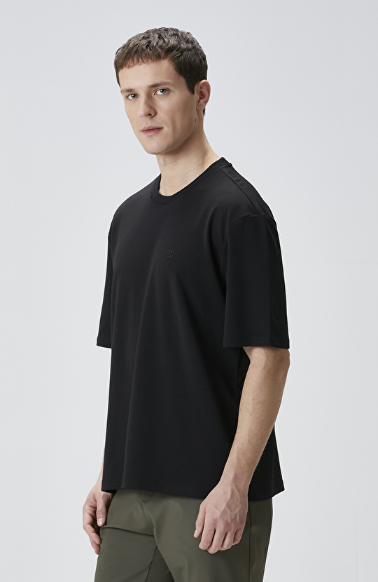 Comfort Fit Siyah Bisiklet Yaka T-shirt