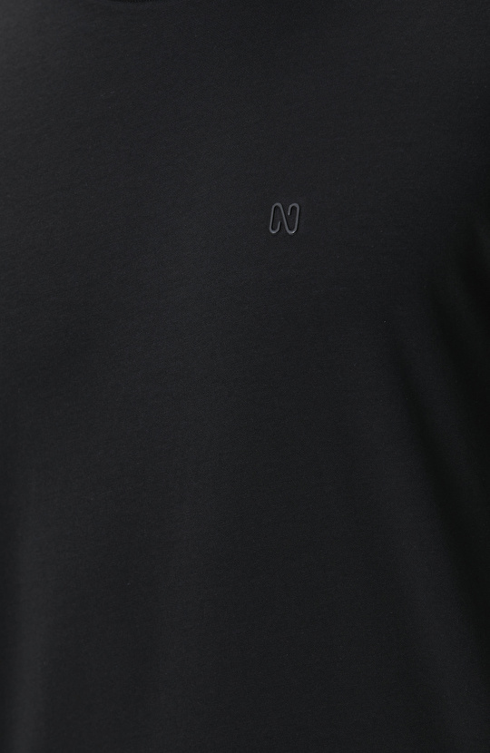 Comfort Fit Siyah Bisiklet Yaka T-shirt