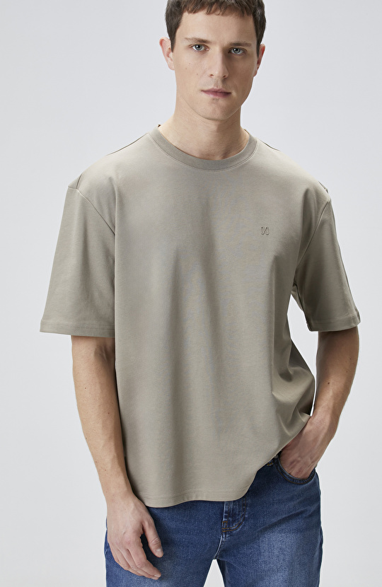 Comfort Fit Açık Haki Bisiklet Yaka T-shirt