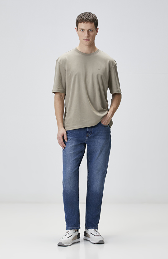 Comfort Fit Açık Haki Bisiklet Yaka T-shirt