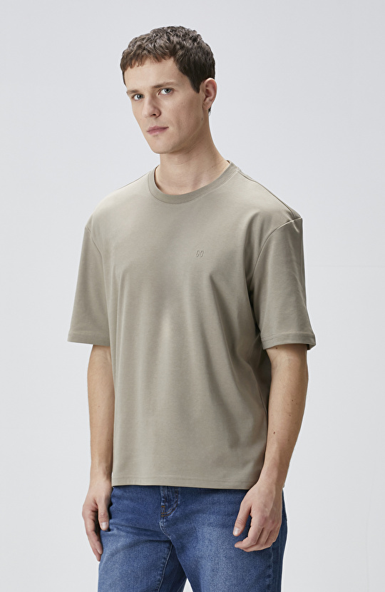 Comfort Fit Açık Haki Bisiklet Yaka T-shirt