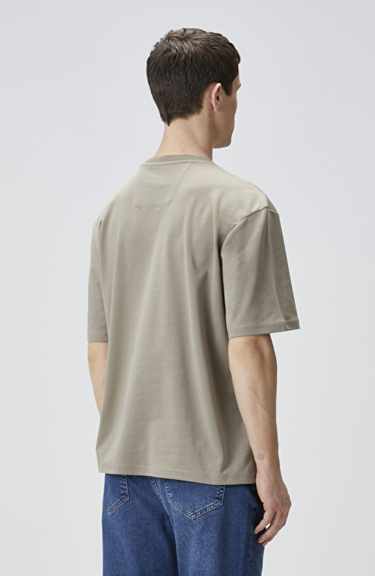 Comfort Fit Açık Haki Bisiklet Yaka T-shirt