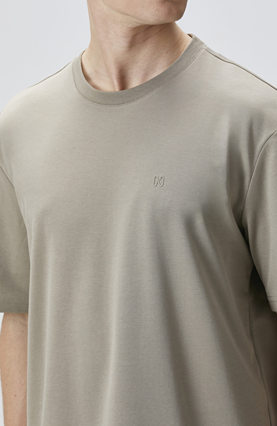 Comfort Fit Açık Haki Bisiklet Yaka T-shirt