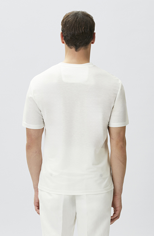 Comfort Fit Kırık Beyaz Bisiklet Yaka T-shirt