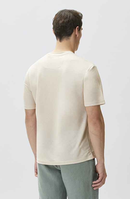 Comfort Fit Bej Bisiklet Yaka T-shirt