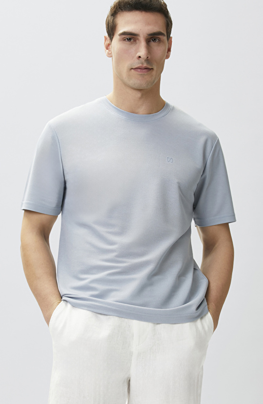 Comfort Fit Açık Mavi Bisiklet Yaka T-shirt