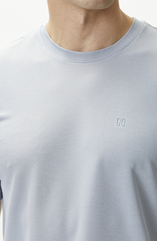 Comfort Fit Açık Mavi Bisiklet Yaka T-shirt