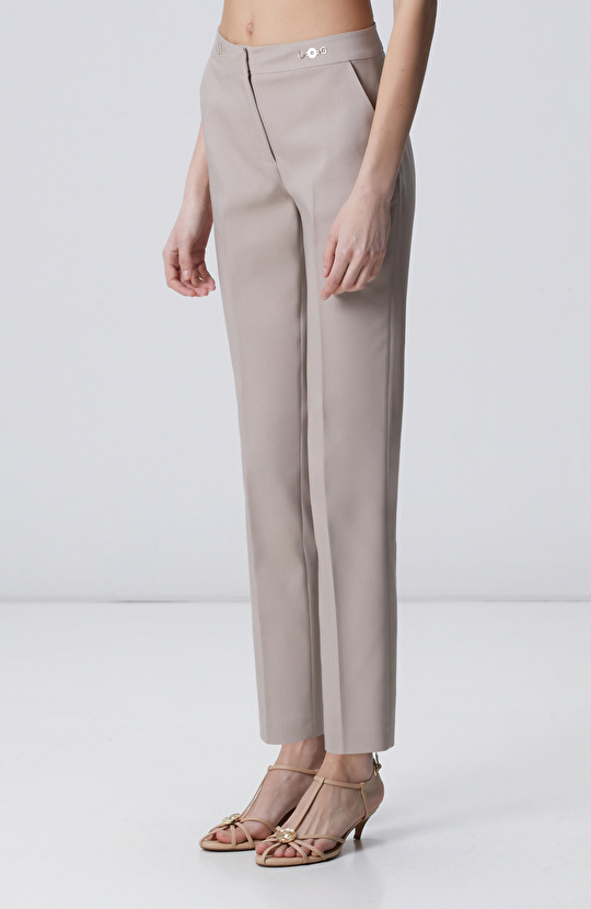 Vizon Basic Dar Paça Metal Aksesuarlı Pantolon