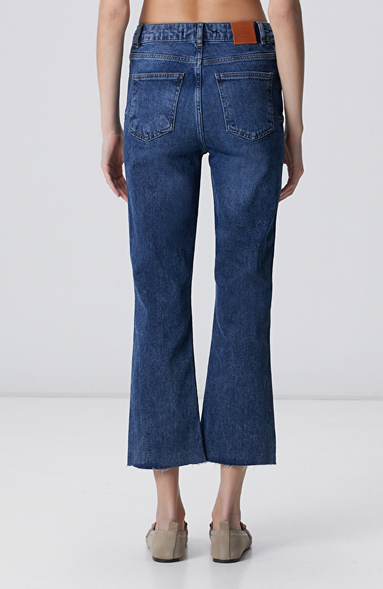 Indigo Kesik Paça Denim Pantolon