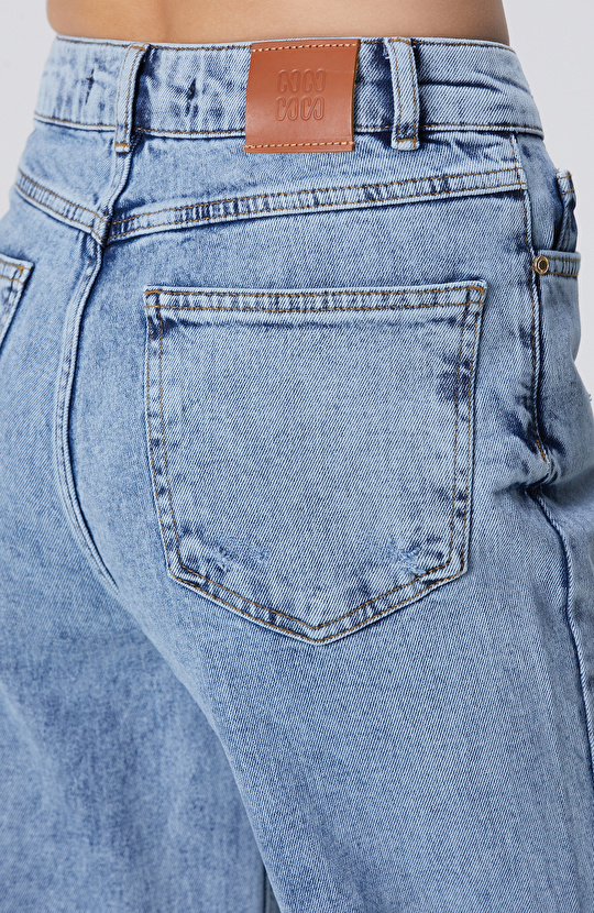 Açık Mavi Wide Leg Kesik Paça Denim Pantolon