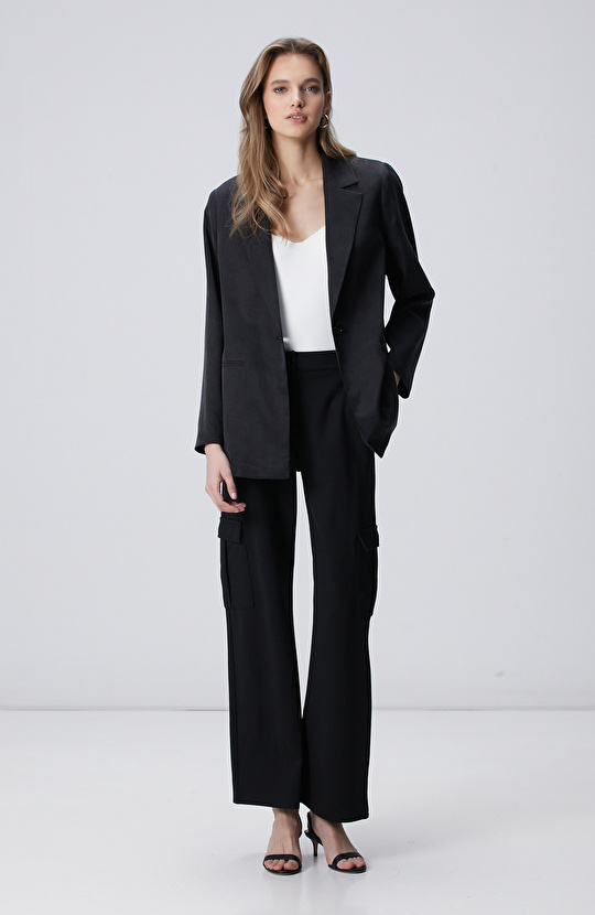 Siyah Çelik İnterlok Kargo Cepli Pantolon