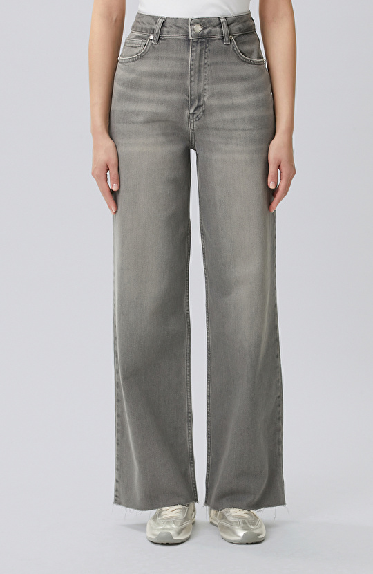 Koyu Gri Wide Leg Denim Pantolon