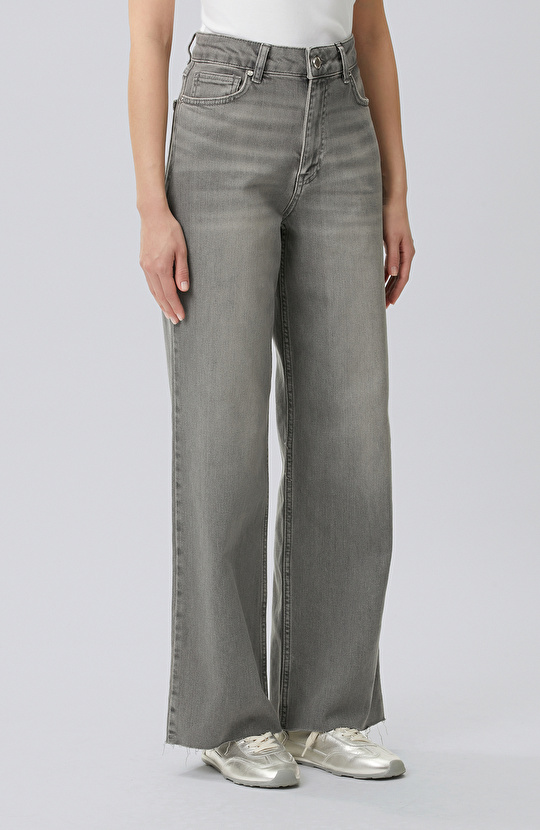 Koyu Gri Wide Leg Denim Pantolon