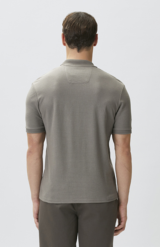 Vizon Fermuarlı Polo Yaka Jakarlı T-shirt