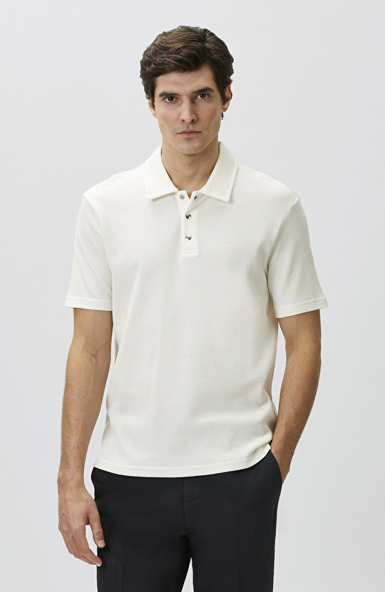 Slim Fit White Polo Neck Waffle T-shirt