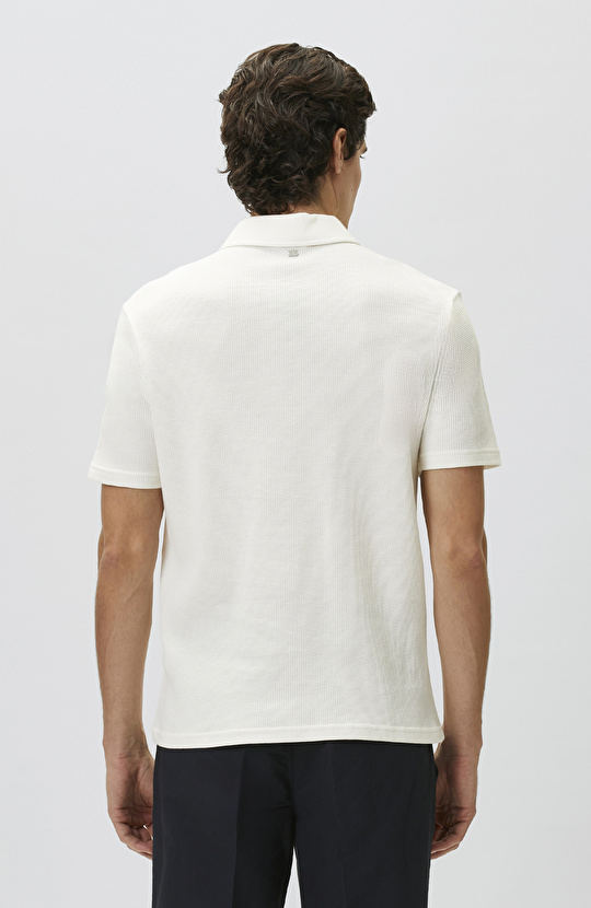 Slim Fit White Polo Neck Waffle T-shirt