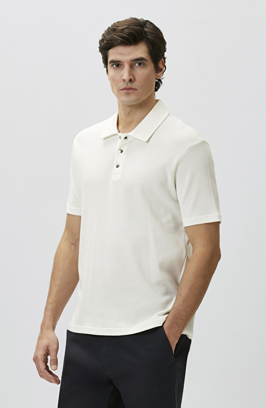 Slim Fit White Polo Neck Waffle T-shirt
