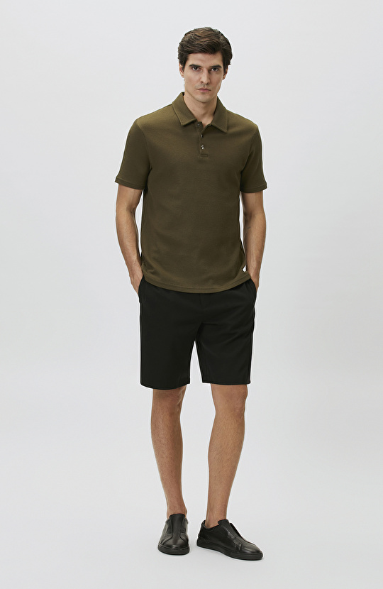 Slim Fit Khaki Polo Neck Waffle T-shirt