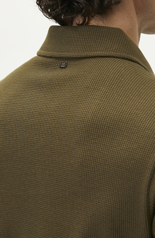 Slim Fit Khaki Polo Neck Waffle T-shirt