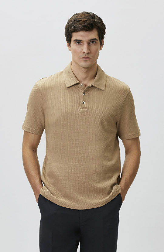 Slim Fit Mink Polo Neck Waffle T-shirt