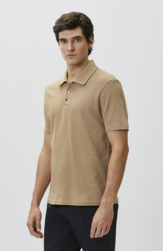 Slim Fit Mink Polo Neck Waffle T-shirt