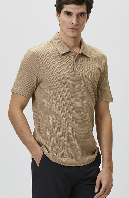 Slim Fit Mink Polo Neck Waffle T-shirt