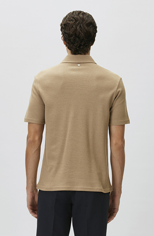 Slim Fit Mink Polo Neck Waffle T-shirt