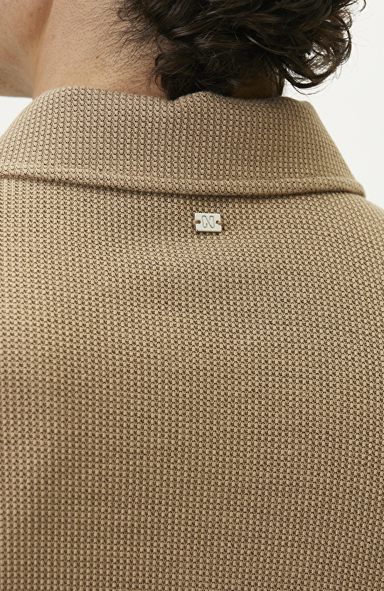 Slim Fit Mink Polo Neck Waffle T-shirt