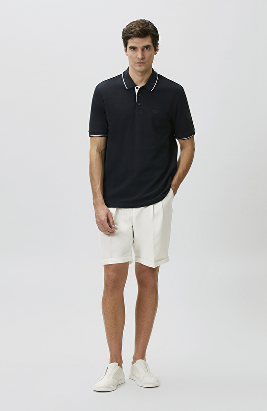 Navy Blue Polo Collar Plush Colorful T-shirt