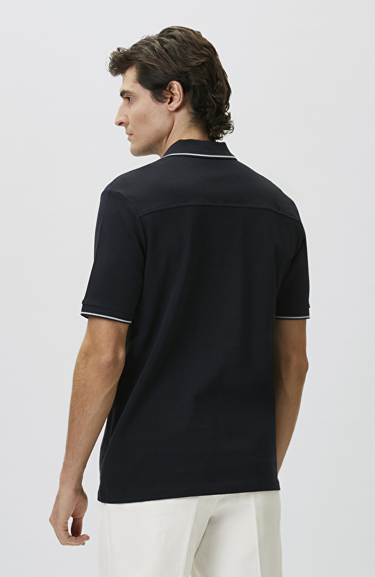 Navy Blue Polo Collar Plush Colorful T-shirt