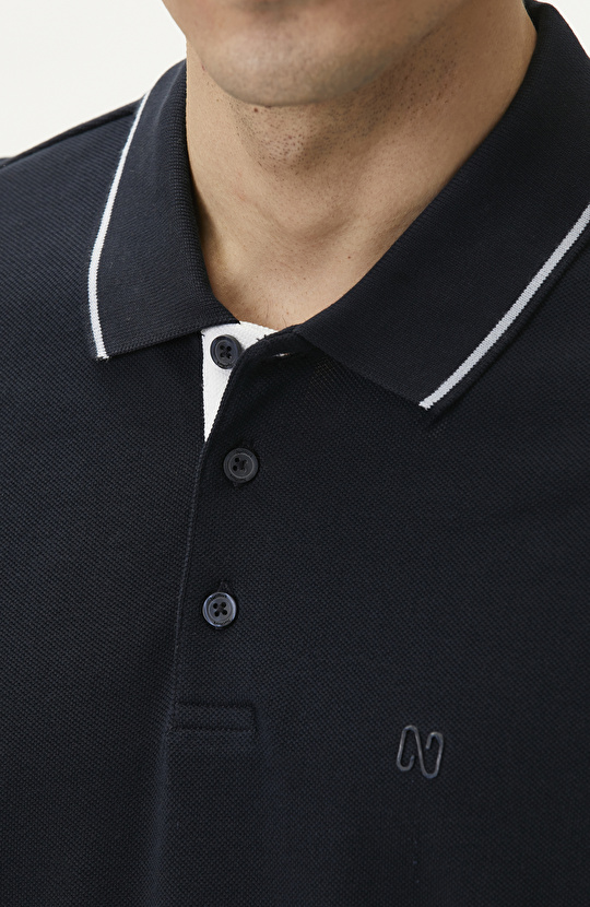 Navy Blue Polo Collar Plush Colorful T-shirt